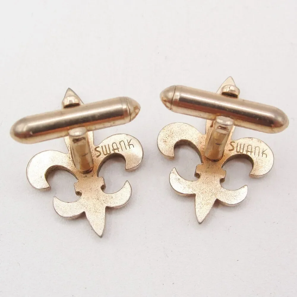 Vintage Swank Gold Tone Fleur de Lis Cufflinks Royal French Heraldry Wedding MCM